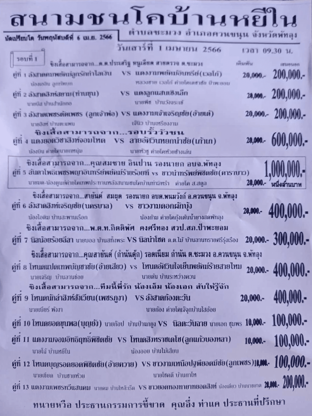 You are currently viewing สนามกีฬาชนโคบ้านหยีใน 1 เมษายน 2566