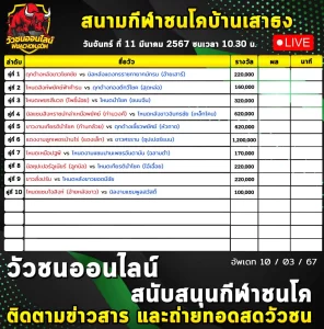 Read more about the article รายการวัวชน สนามกีฬาชนโคบ้านเสาธง 11 มีนาคม 2567