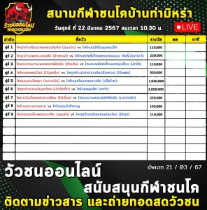 Read more about the article รายการวัวชน สนามกีฬาชนโคท่ามิหรำ 22 มีนาคม 2567