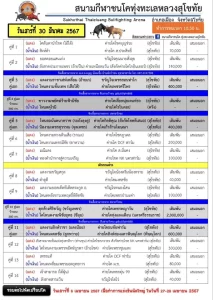 Read more about the article รายการวัวชน สนามกีฬาชนโคทุ่งทะเลหลวงสุโขทัย 30 มีนาคม 2567