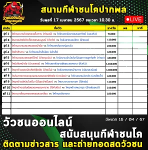 Read more about the article รายการวัวชน สนามกีฬาชนโคบ้านปากพล 17 เมษายน 2567