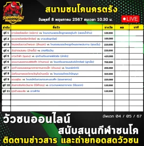 Read more about the article รายการวัวชน สนามกีฬาชนโคนครตรัง 08 พฤษภาคม 2567