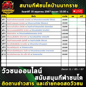 Read more about the article รายการวัวชน สนามกีฬาชนโคบ้านนาทราย 18 พฤษภาคม 2567