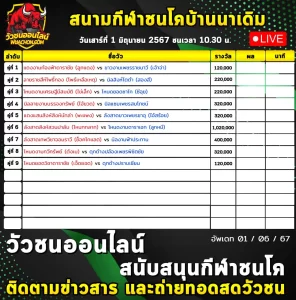 Read more about the article รายการวัวชน สนามกีฬาชนโคบ้านนาเดิม 01 มิถุนายน 2567