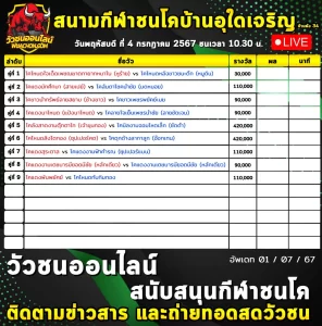 Read more about the article รายการวัวชน สนามกีฬาชนโคอุใดเจริญ ผัง34 04 กรกฎาคม 2567