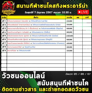 Read more about the article รายการวัวชน สนามกีฬาชนโคสทิงพระ 07 มิถุนายน 2567