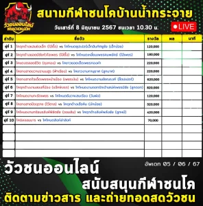 Read more about the article รายการวัวชน สนามกีฬาชนโคบ้านน้ำกระจาย 08 มิถุนายน 2567