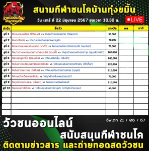 Read more about the article รายการวัวชน สนามกีฬาชนโคบ้านทุ่งขมิ้น 22 มิถุนายน 2567