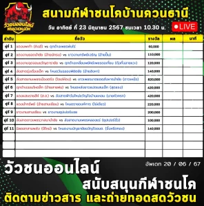 Read more about the article รายการวัวชน สนามกีฬาชนโคบ้านควนธานี 23 มิถุนายน 2567