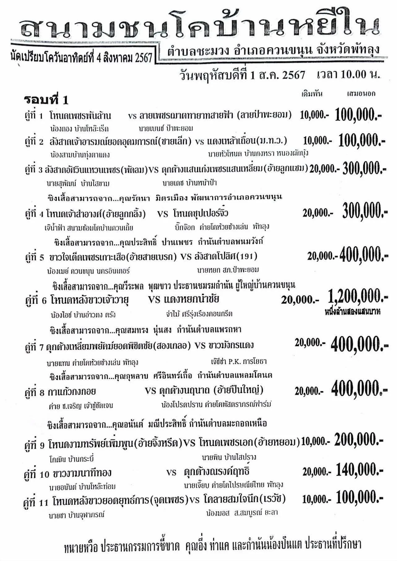 You are currently viewing รายการวัวชน สนามกีฬาชนโคบ้านหยีใน 01 สิงหาคม 2567