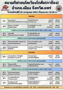 Read more about the article รายการวัวชน สนามกีฬาชนโคเวียงโกศัย-กาซ้อง แพร่ 25 กรกฎาคม 2567