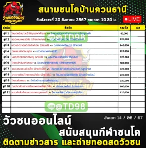 Read more about the article รายการวัวชน สนามกีฬาชนโคบ้านควนธานี 20 สิงหาคม 2567