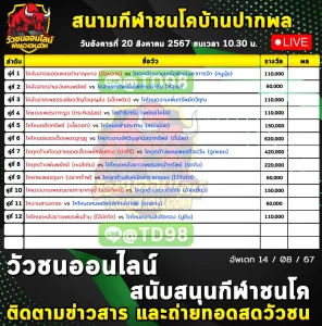 Read more about the article รายการวัวชน สนามกีฬาชนโคบ้านปากพล 20 สิงหาคม 2567