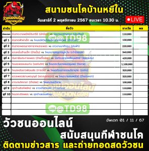 Read more about the article รายการวัวชน สนามกีฬาชนโค บ้านหยี่ใน วันที่ 2 พฤษจิกายน 2567