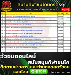 Read more about the article รายการวัวชน สนามกีฬาชนโคนครตรัง 04 มกราคม 2568